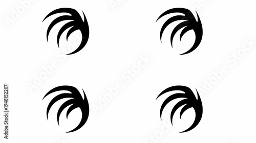 Four identical black abstract designs on a white background, resembling stylized feathers