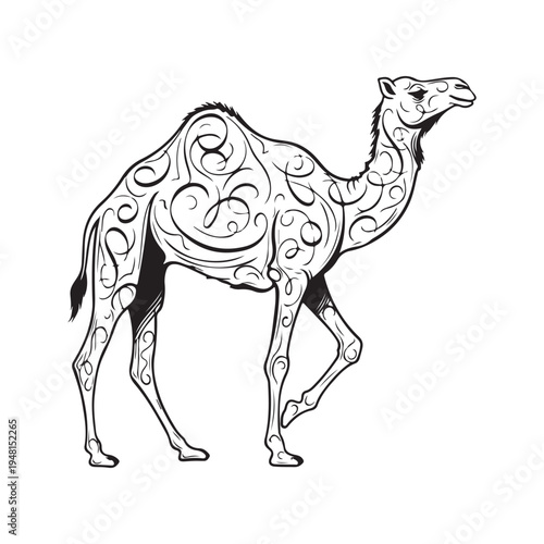 A drawing of a cat with swirling patterns on its body