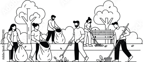 people cleaning park