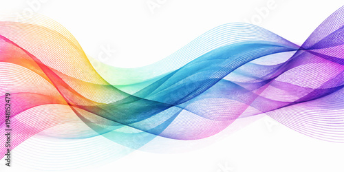 Abstract colorful wave art with bright rainbow lines and flowing shapes background