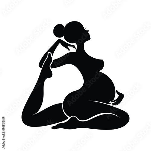 Minimalist Silhouette of Pregnant Woman in Yoga Pose Melancholic isolated on White Background