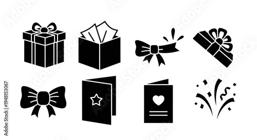 Celebration Greeting Cards and Gift Boxes Icon Set
