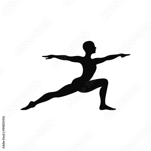 Minimalist Silhouette of a Person in Energetic Yoga Pose isolated on White Background