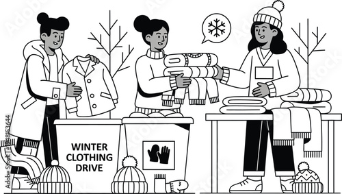 people donating winter clothing