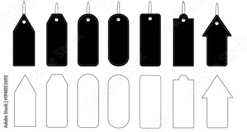 black fill and outline vector  geometric shape price tag icon sheet for business promotion ( price tag / sale tag )