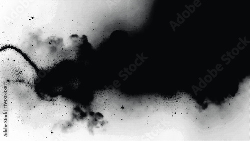Abstract black ink splash on retro halftone grunge texture background illustration