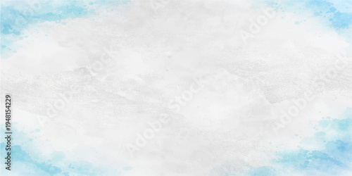 Abstract blue watercolor background featuring a cold winter sky texture with white clouds and frost patterns on a light crystal surface