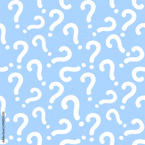Quiz seamless vector pattern. Question marks, doubt, faq background. Simple endless repeating motif. Poll, survey, interrogation, query background. Vector illustration.