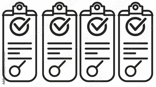 Four identical checklists are shown, each with a checkmark, lines, and a drawing of a magnifying glass