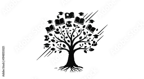 tree with flying camera icons, symbolizing media and technology