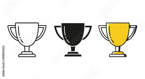 Trophy Cup Icons Set in Line Silhouette and Flat Color Styles