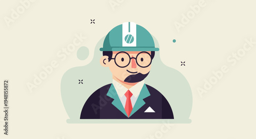 Cartoon portrait of a professional man in a hard hat and suit