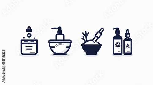 Collection of stylized line art icons representing various spa and self-care essentials