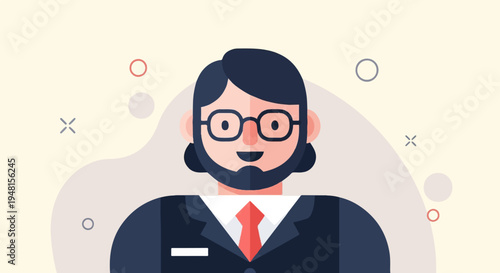 Cartoon portrait of a man in a suit with glasses and tie