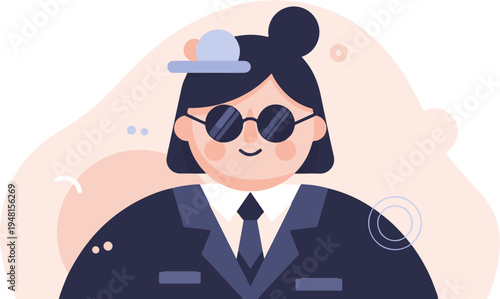 Cartoon portrait of a person in a suit with sunglasses and a hat