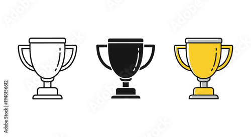 Trophy cup icons set in outline silhouette and color versions