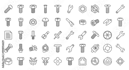 Industrial Fastener Icons with Bolts Screws Nuts and Wrenches
