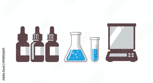 Chemistry Lab Icons with Flask Test Tube and Analytical Balance