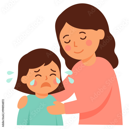 Cute Mothers Day Mom Comforting Sad Daughter Cartoon Vector