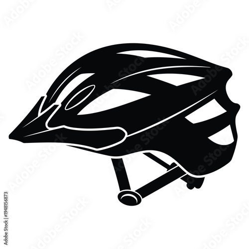 A black and white vector illustration of a bicycle helmet designed for safety and head protection