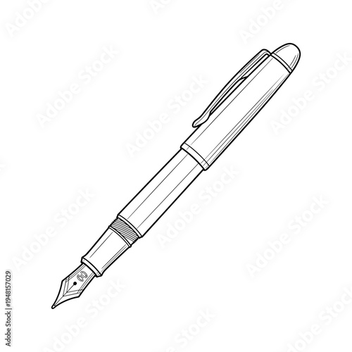 A detailed drawing of a fountain pen on a white background