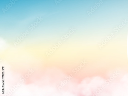 Sky background,Pink pastel sunset gradient,Green,yellow,pink color on Soft cloud texture.Peaceful Calm spring landscape with copy space for Easter nanner,Nature Sky Sunlight for Spring,Summer 