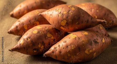 Close up of organically grown sweet potatoes with earthy skins