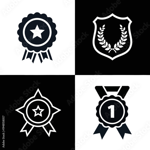 Achievement Icons: Award Ribbons, Badges, and Medals Collection