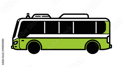 A green bus on the road.