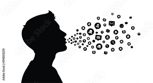 man speaking with ideas and thoughts flowing out