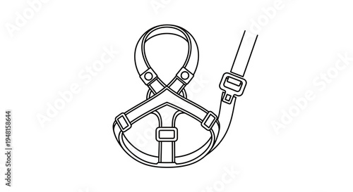Line drawing of a pet harness with adjustable straps and buckles.