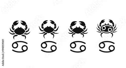 Cancer Zodiac Sign Symbols and Crabs Icons Set