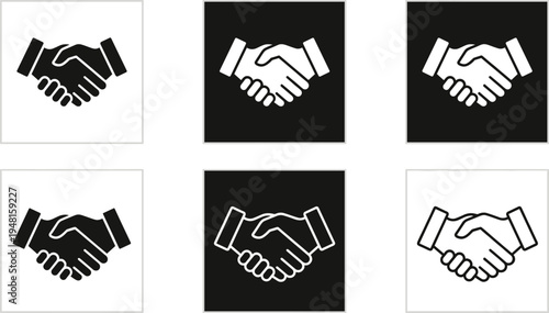 Handshake partnership agreement icon set showing business deal cooperation trust collaboration contract greeting symbol for corporate finance teamwork branding design