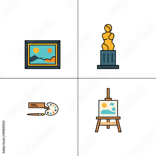 Collection of Art Supplies and Creations Icons.