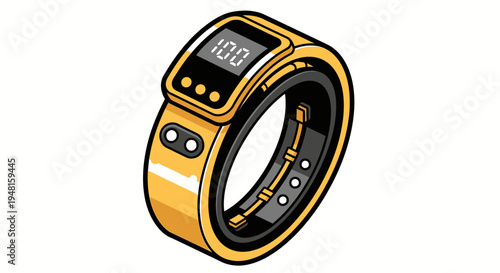 A digital smartwatch with orange and black design.