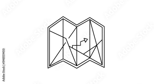 Simple line art illustration of a folded map showing a winding path with an arrow indicating direction.