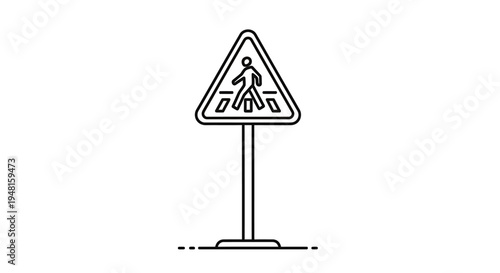 Line art illustration of a pedestrian crossing road sign on a pole, indicating a designated area for people to cross the street safely.