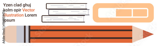 Education, creative writing, progress tracking, academic learning, study material, graphic design. Minimalist elements including books, a pencil and a progress bar. Education and creative writing