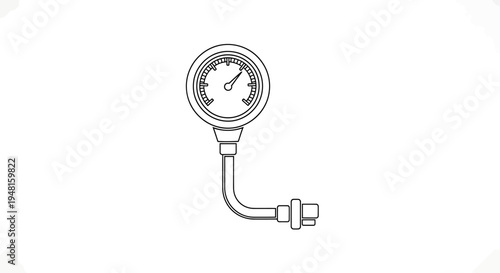 A line art illustration of a tire pressure gauge with a circular dial and a hose connector.