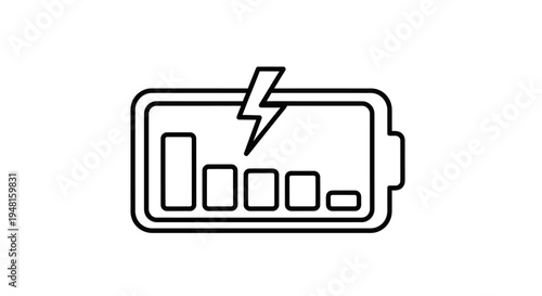 Outline icon of a battery with multiple charge bars and a lightning bolt symbol indicating charging status.