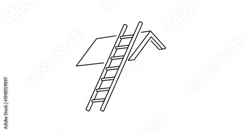 Simple line drawing depicting an attic ladder extending from a ceiling opening.