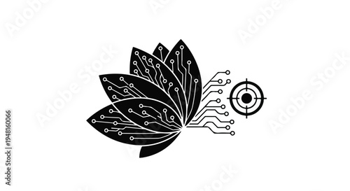black and white lotus flower with swirling lines illustration