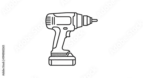 Line art illustration of a cordless power drill, a common tool for construction and DIY projects.