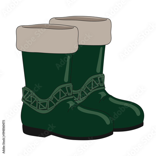 Cozy Green Winter Boots with Faux Fur Trim and Geometric Pattern