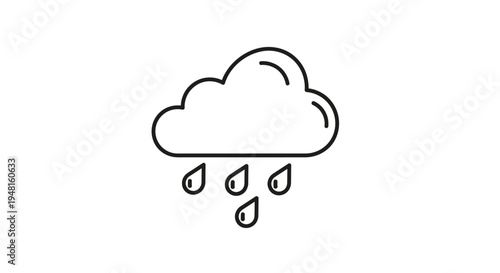 Simple line art icon of a cloud with raindrops falling, symbolizing rain or wet weather conditions.