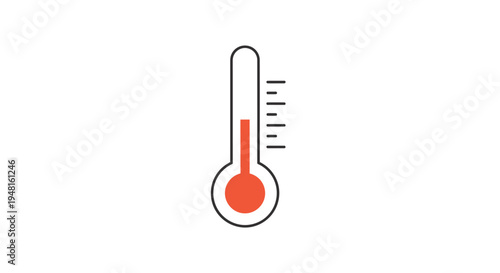 A simple, flat design icon of a thermometer showing a moderate temperature level.