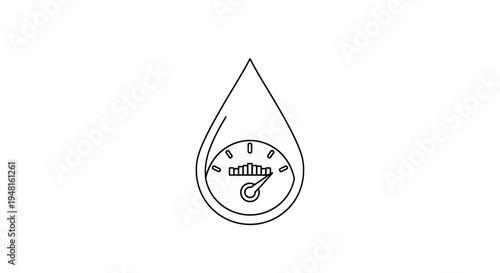 Black outline drawing of a water drop containing a circular gauge with a needle indicating a measurement.