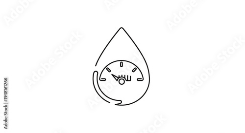 Line art illustration of a water drop with an internal gauge indicating measurement or conservation.