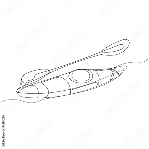 Single continuous line drawing canoe trails and rafting club with kayaking equipment