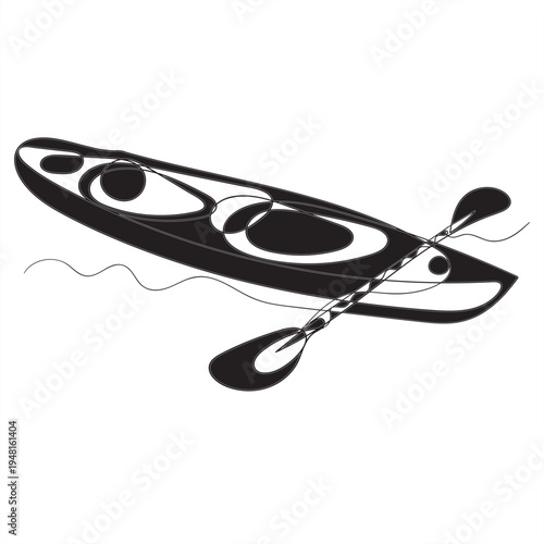 Single continuous line drawing canoe trails and rafting club with kayaking equipment